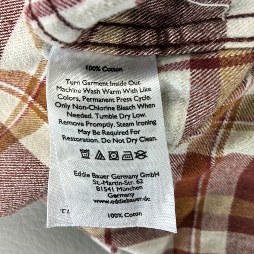 Eddie Bauer Mens XL Flannel Plaid Button Down Shirt Brick Brown Gorpcore Flannel - Picture 10 of 16